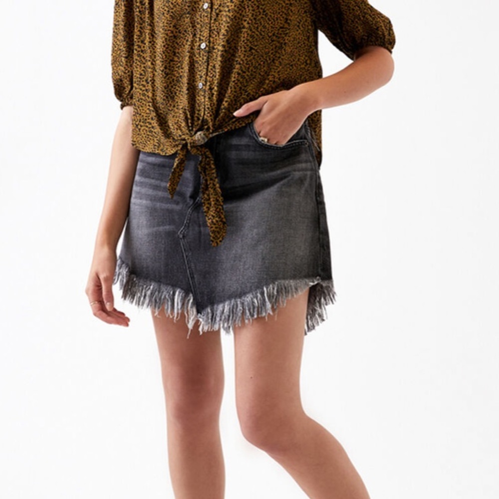 FREE PEOPLE Maverick fringe denim skirt gray size 24 (XS) chart